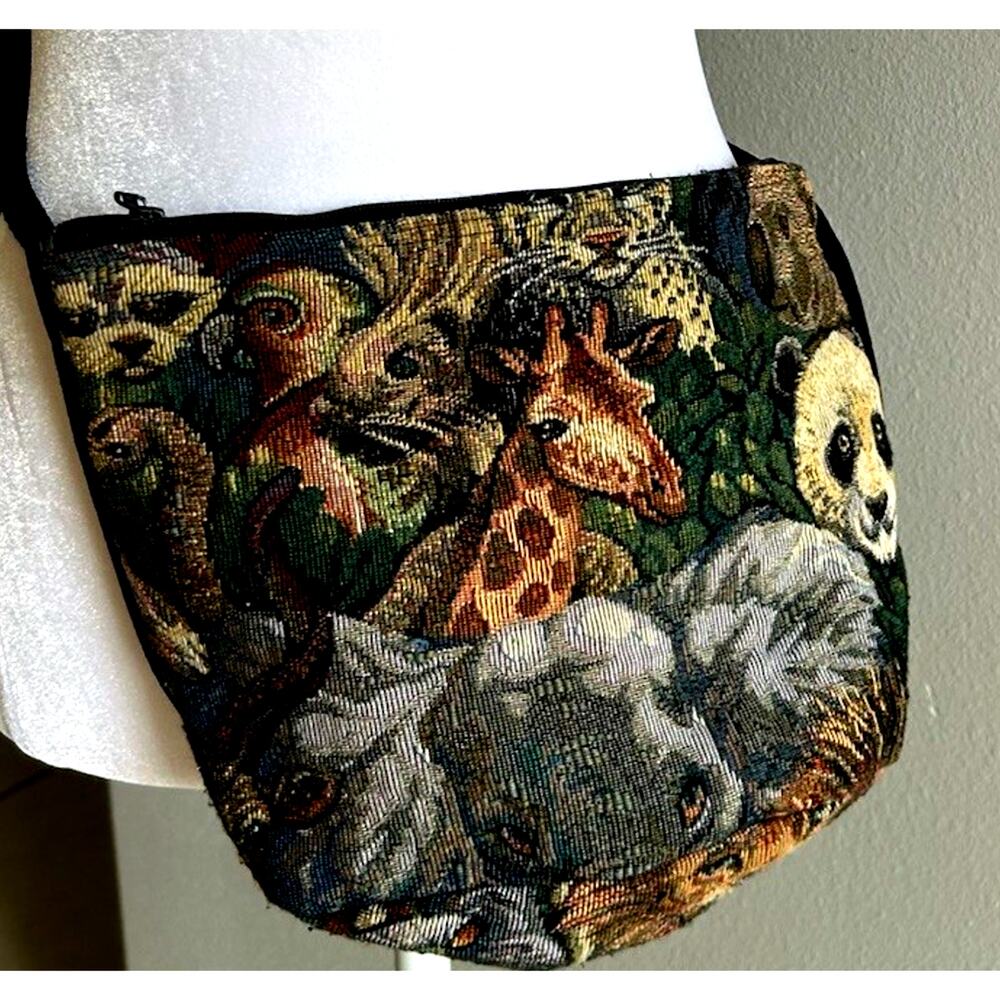 Animal Tapestry Purse Large Bag Fanny Pack Elephants Lions Boho Festival VTG - Picture 6 of 10